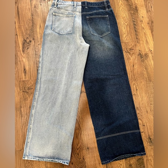 NWT Fashion Nova Two Tone Dark/Light Denim Wide Leg Jeans Size 13 - Picture 4 of 4